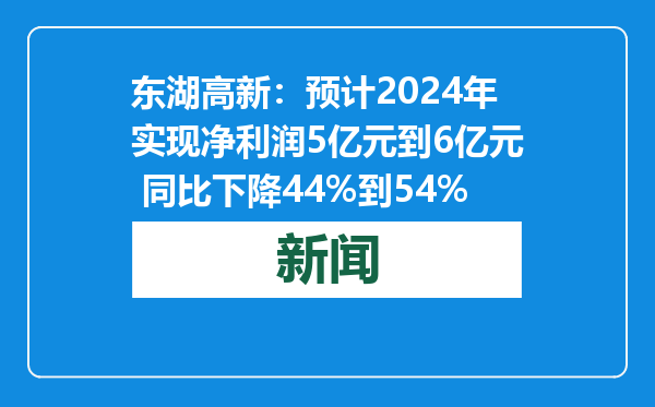 东湖高新：预计2024年实现净利润5亿元到6亿元 同比下降44%到54%
