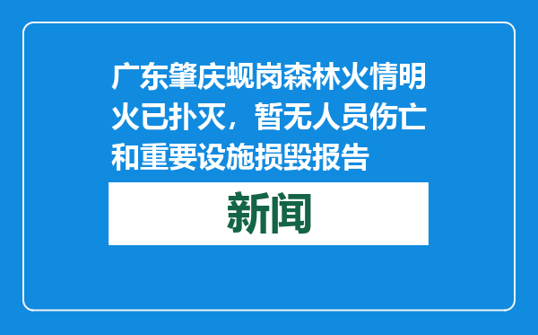 广东肇庆蚬岗森林火情明火已扑灭，暂无人员伤亡和重要设施损毁报告