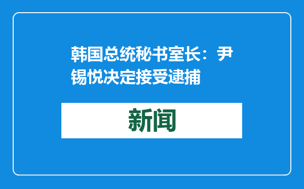 韩国总统秘书室长：尹锡悦决定接受逮捕