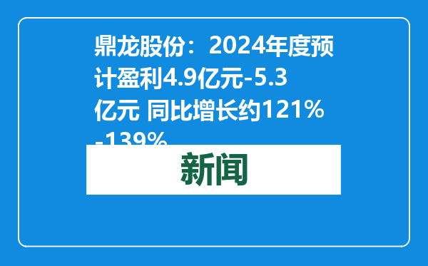 鼎龙股份：2024年度预计盈利4.9亿元-5.3亿元 同比增长约121%-139%