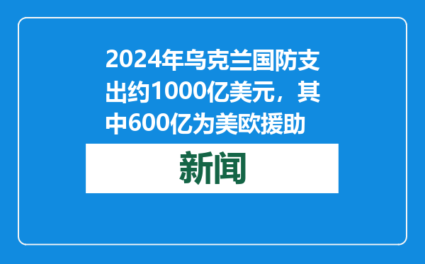2024年乌克兰国防支出约1000亿美元，其中600亿为美欧援助