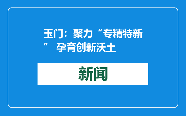 玉门：聚力“专精特新” 孕育创新沃土