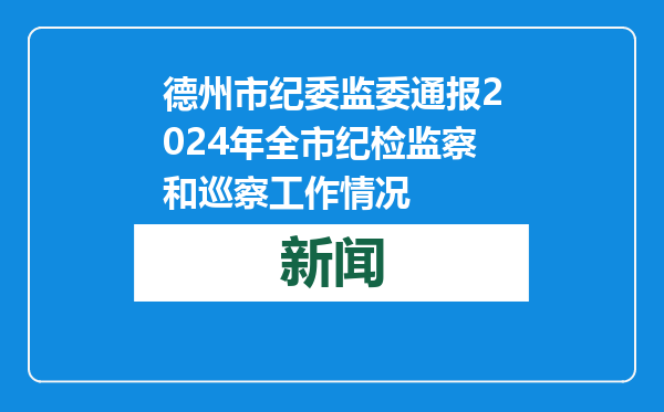 德州市纪委监委通报2024年全市纪检监察和巡察工作情况