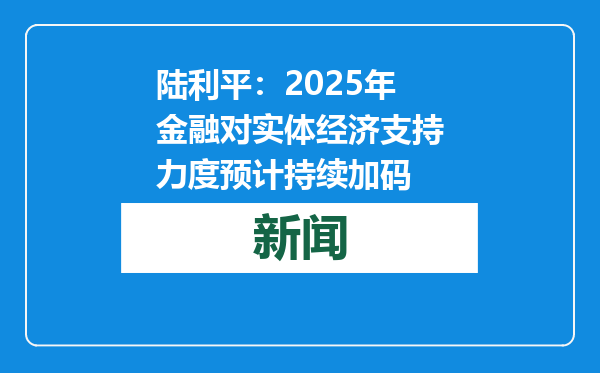 陆利平：2025年金融对实体经济支持力度预计持续加码