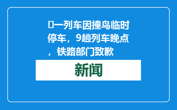 ​一列车因撞鸟临时停车，9趟列车晚点，铁路部门致歉