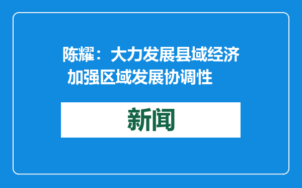 陈耀：大力发展县域经济 加强区域发展协调性
