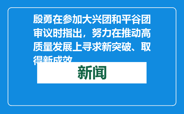 殷勇在参加大兴团和平谷团审议时指出，努力在推动高质量发展上寻求新突破、取得新成效