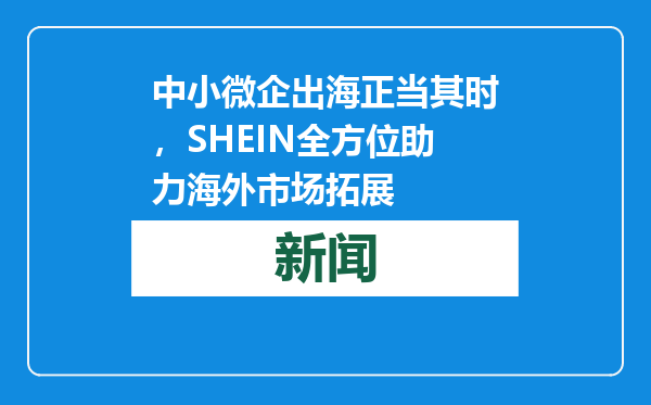 中小微企出海正当其时，SHEIN全方位助力海外市场拓展