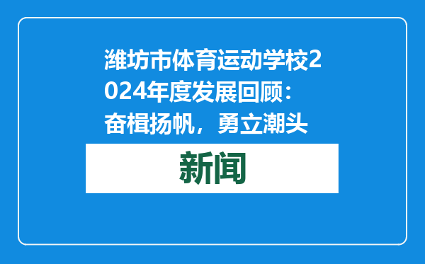 潍坊市体育运动学校2024年度发展回顾：奋楫扬帆，勇立潮头