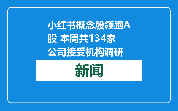 小红书概念股领跑A股 本周共134家公司接受机构调研