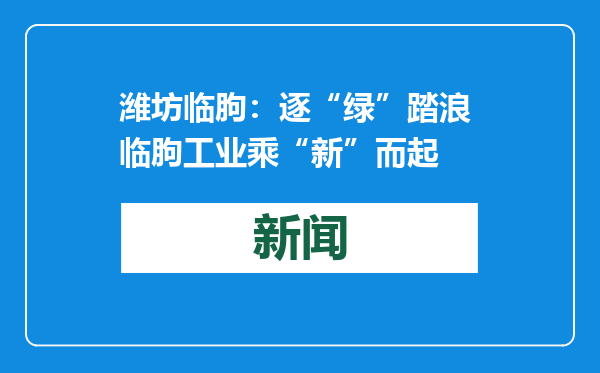 潍坊临朐：逐“绿”踏浪 临朐工业乘“新”而起
