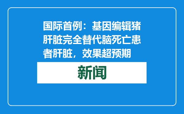 国际首例：基因编辑猪肝脏完全替代脑死亡患者肝脏，效果超预期