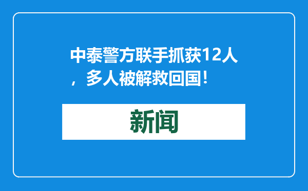 中泰警方联手抓获12人，多人被解救回国！