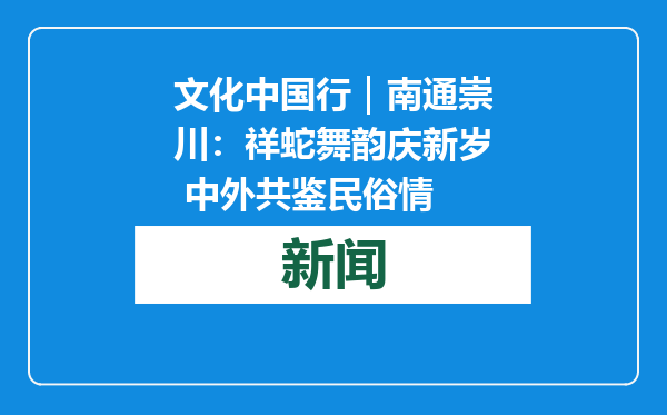 文化中国行｜南通崇川：祥蛇舞韵庆新岁 中外共鉴民俗情