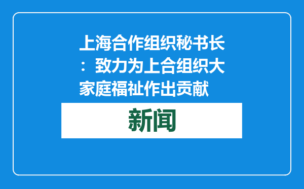 上海合作组织秘书长：致力为上合组织大家庭福祉作出贡献