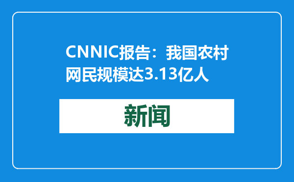CNNIC报告：我国农村网民规模达3.13亿人