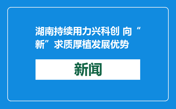 湖南持续用力兴科创 向“新”求质厚植发展优势
