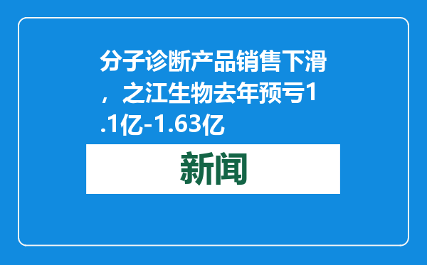 分子诊断产品销售下滑，之江生物去年预亏1.1亿-1.63亿