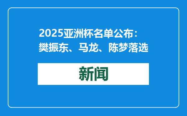 2025亚洲杯名单公布：樊振东、马龙、陈梦落选