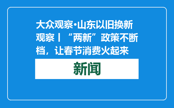 大众观察·山东以旧换新观察丨“两新”政策不断档，让春节消费火起来