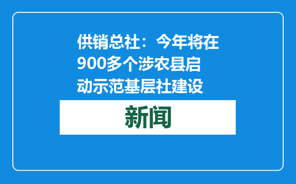 供销总社：今年将在900多个涉农县启动示范基层社建设