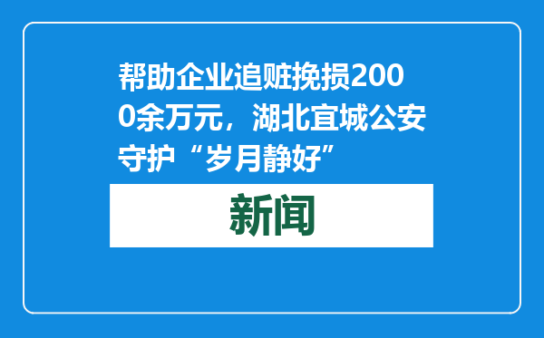 帮助企业追赃挽损2000余万元，湖北宜城公安守护“岁月静好”