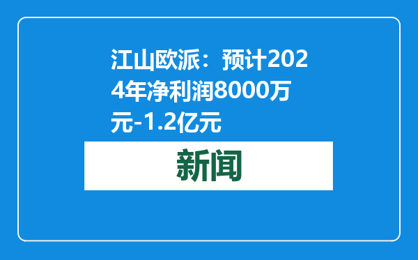 江山欧派：预计2024年净利润8000万元-1.2亿元