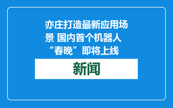 亦庄打造最新应用场景 国内首个机器人“春晚”即将上线