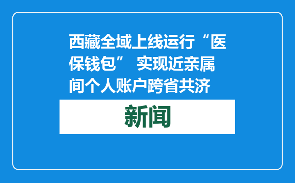 西藏全域上线运行“医保钱包” 实现近亲属间个人账户跨省共济
