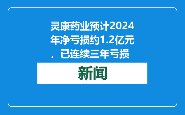 灵康药业预计2024年净亏损约1.2亿元，已连续三年亏损