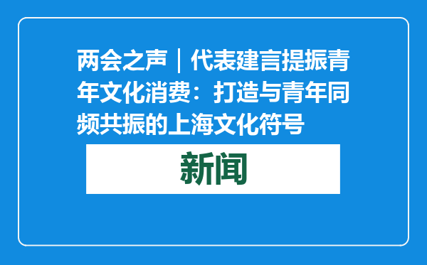 两会之声｜代表建言提振青年文化消费：打造与青年同频共振的上海文化符号
