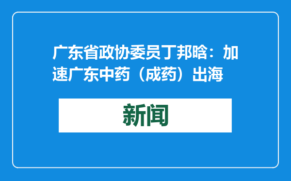 广东省政协委员丁邦晗：加速广东中药（成药）出海
