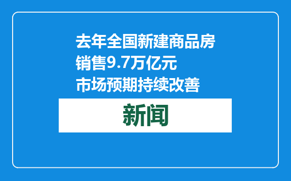 去年全国新建商品房销售9.7万亿元 市场预期持续改善
