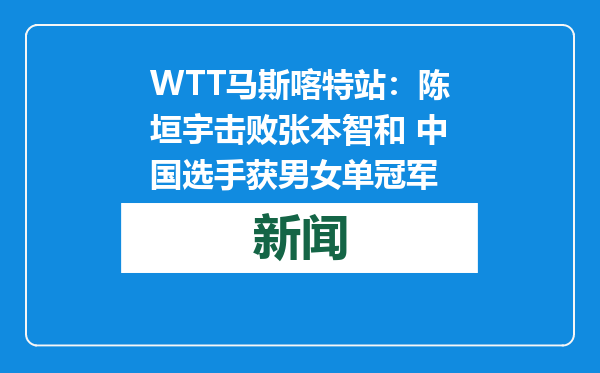 WTT马斯喀特站：陈垣宇击败张本智和 中国选手获男女单冠军
