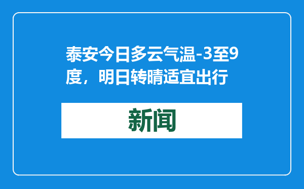 泰安今日多云气温-3至9度，明日转晴适宜出行