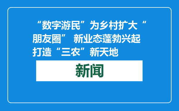 “数字游民”为乡村扩大“朋友圈” 新业态蓬勃兴起打造“三农”新天地