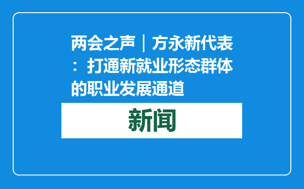 两会之声｜方永新代表：打通新就业形态群体的职业发展通道