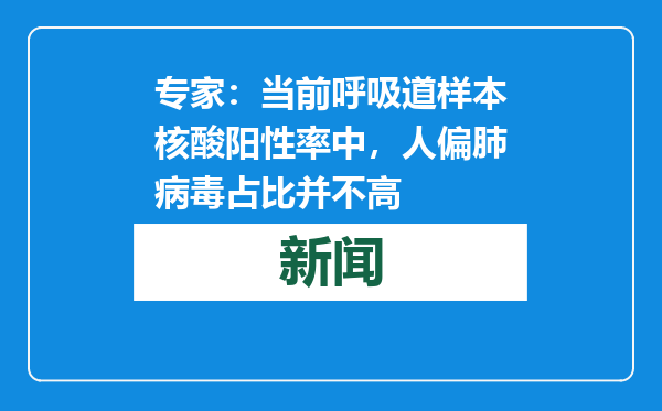 专家：当前呼吸道样本核酸阳性率中，人偏肺病毒占比并不高