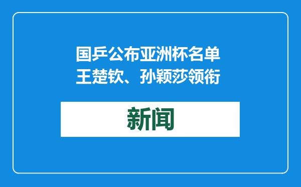 国乒公布亚洲杯名单 王楚钦、孙颖莎领衔