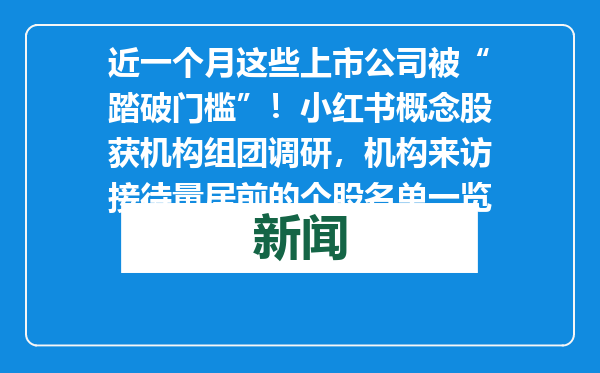 近一个月这些上市公司被“踏破门槛”！小红书概念股获机构组团调研，机构来访接待量居前的个股名单一览