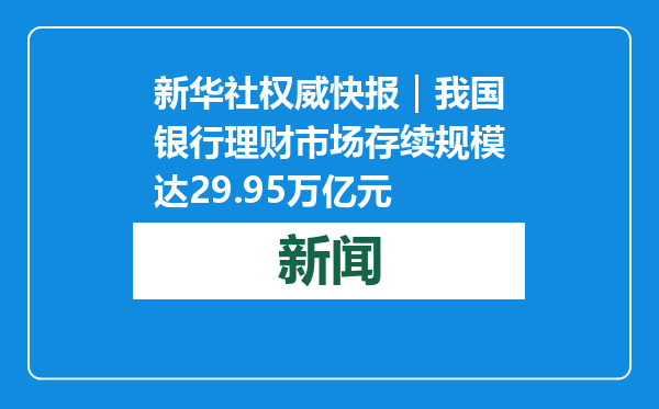 新华社权威快报｜我国银行理财市场存续规模达29.95万亿元