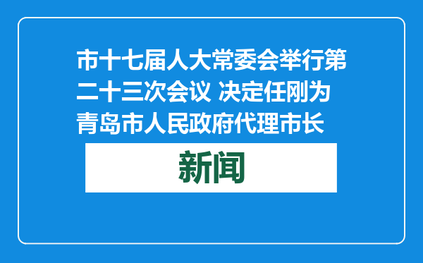 市十七届人大常委会举行第二十三次会议 决定任刚为青岛市人民政府代理市长