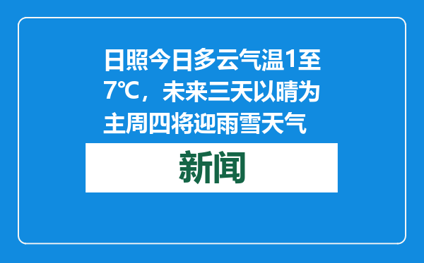 日照今日多云气温1至7℃，未来三天以晴为主周四将迎雨雪天气
