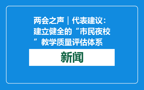 两会之声｜代表建议：建立健全的“市民夜校”教学质量评估体系