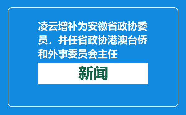 凌云增补为安徽省政协委员，并任省政协港澳台侨和外事委员会主任