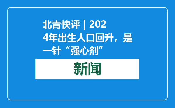 北青快评 | 2024年出生人口回升，是一针“强心剂”