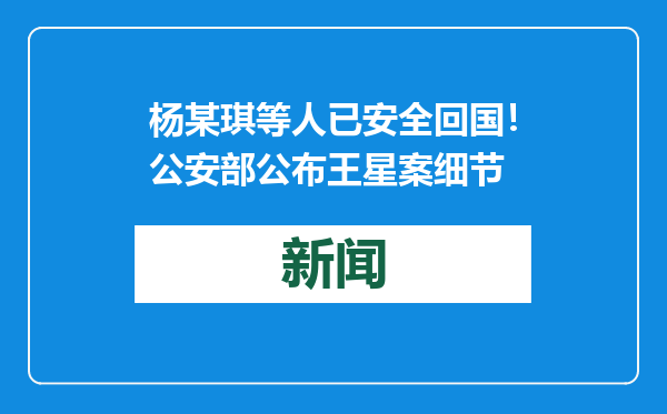 杨某琪等人已安全回国！公安部公布王星案细节