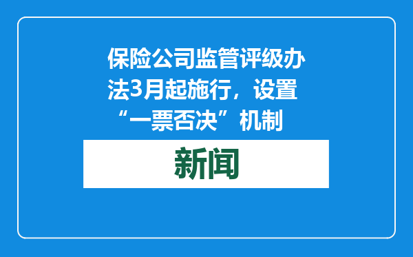 保险公司监管评级办法3月起施行，设置“一票否决”机制