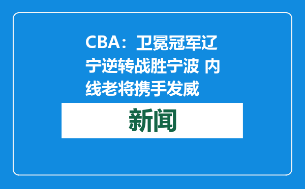 CBA：卫冕冠军辽宁逆转战胜宁波 内线老将携手发威