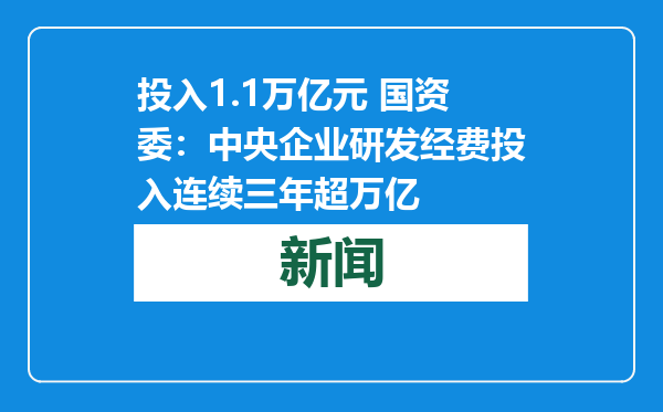 投入1.1万亿元 国资委：中央企业研发经费投入连续三年超万亿